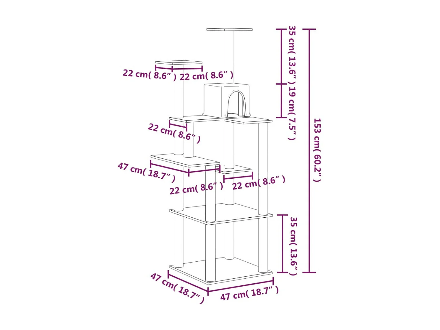 Árvore p/ gatos c/ postes arranhadores sisal 153cm cinza-escuro