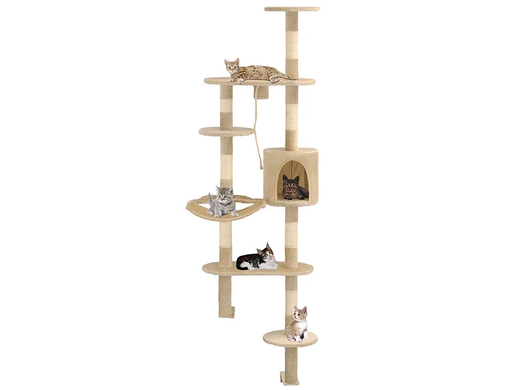 Arbre à chat avec griffoirs en sisal Montage mural 194 cm Beige
