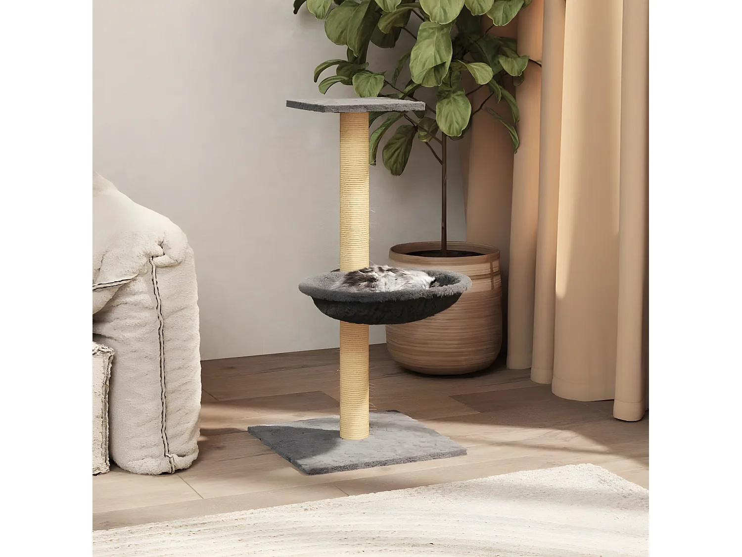 Kratzbaum mit Sisal-Kratzsäule Hellgrau 74 cm