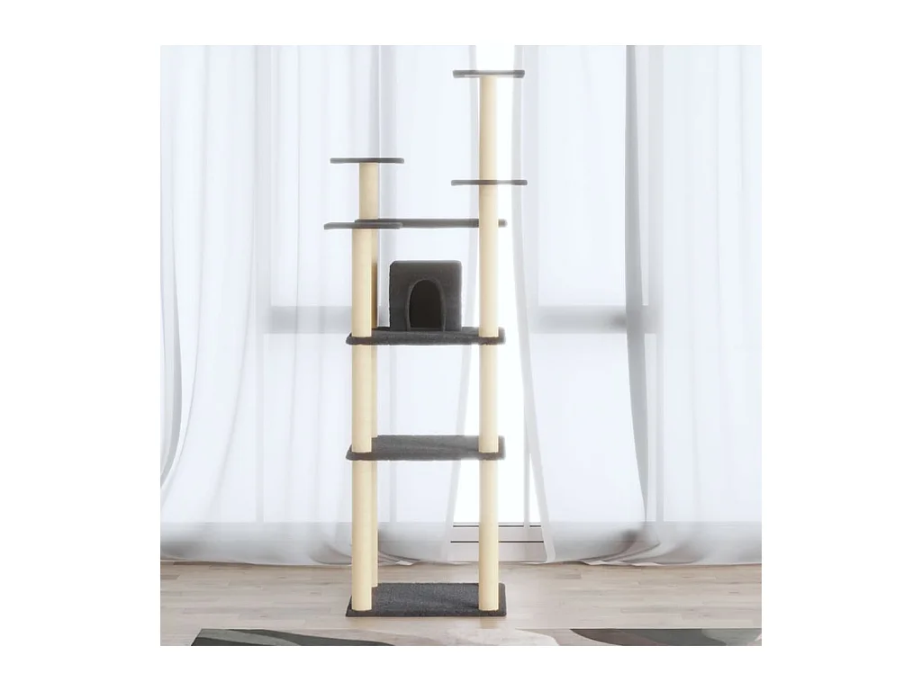 Árvore p/ gatos c/ postes arranhadores sisal 171cm cinza-escuro