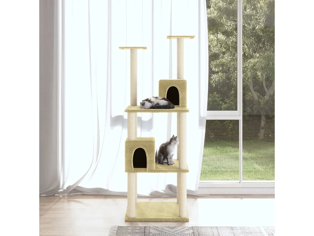 Rascador para gatos con postes de sisal color crema 141 cm
