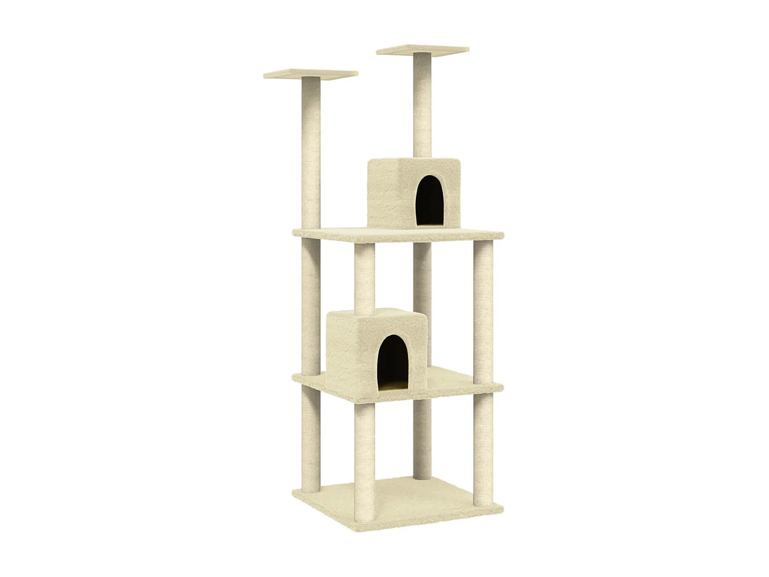 Rascador para gatos con postes de sisal color crema 141 cm