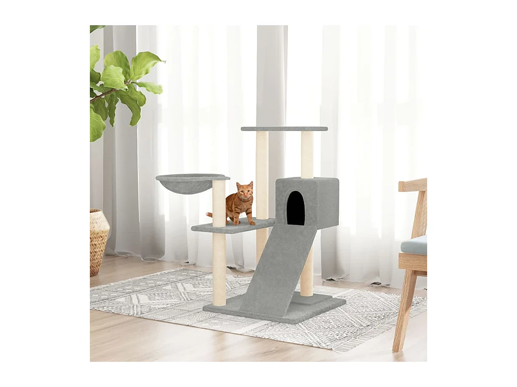 Árvore p/ gatos c/ postes arranhadores sisal 82 cm cinza-claro