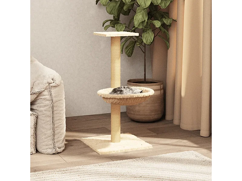 Kattenmeubel met sisal krabpaal 74 cm crèmekleurig