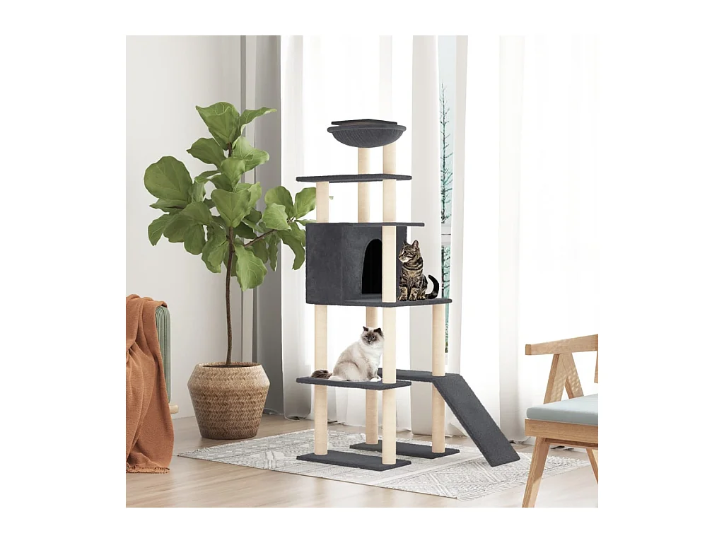Árvore p/ gatos c/ postes arranhadores sisal 166cm cinza-escuro
