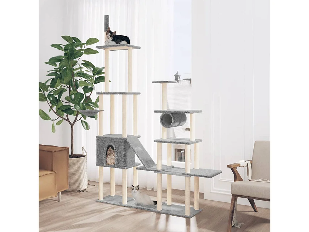 Árvore p/ gatos c/ postes arranhadores sisal 279 cm cinza-claro