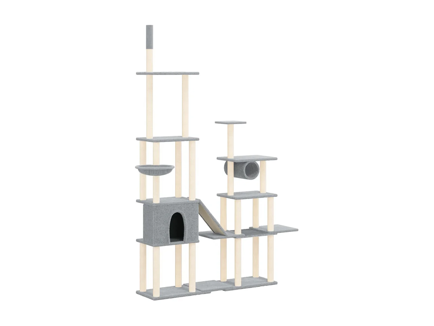 Árvore p/ gatos c/ postes arranhadores sisal 279 cm cinza-claro
