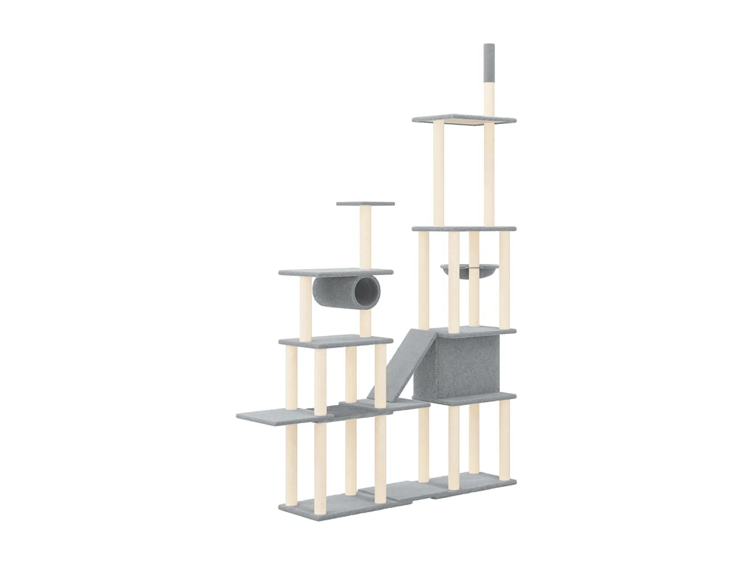 Árvore p/ gatos c/ postes arranhadores sisal 279 cm cinza-claro