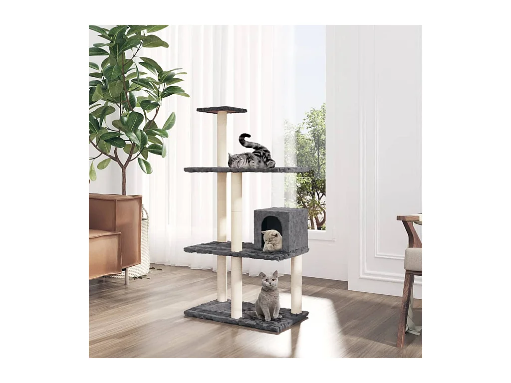 Árvore p/ gatos c/ postes arranhadores sisal 119cm cinza-escuro