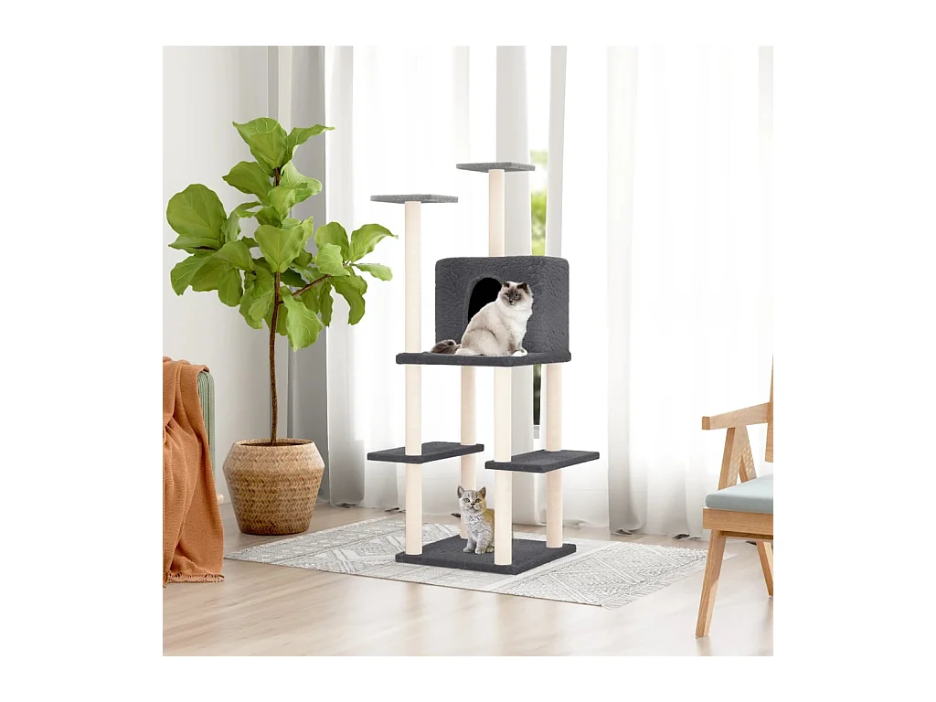 Arbre à chat avec griffoirs en sisal Gris foncé 144,5 cm