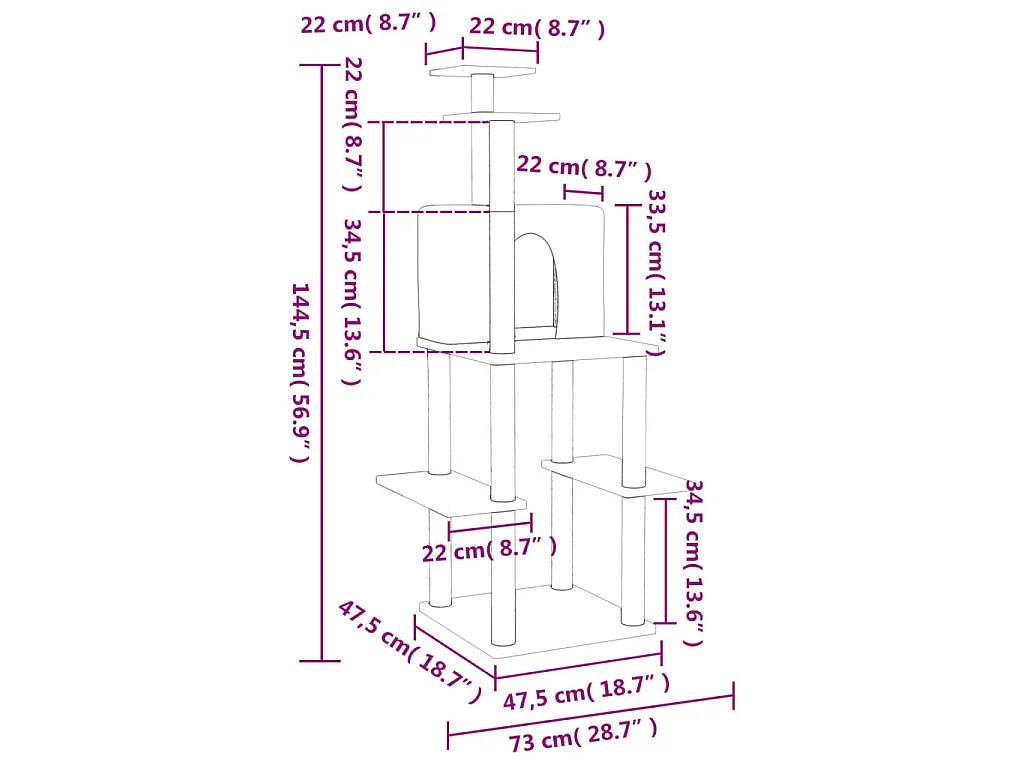 Arbre à chat avec griffoirs en sisal Gris foncé 144,5 cm