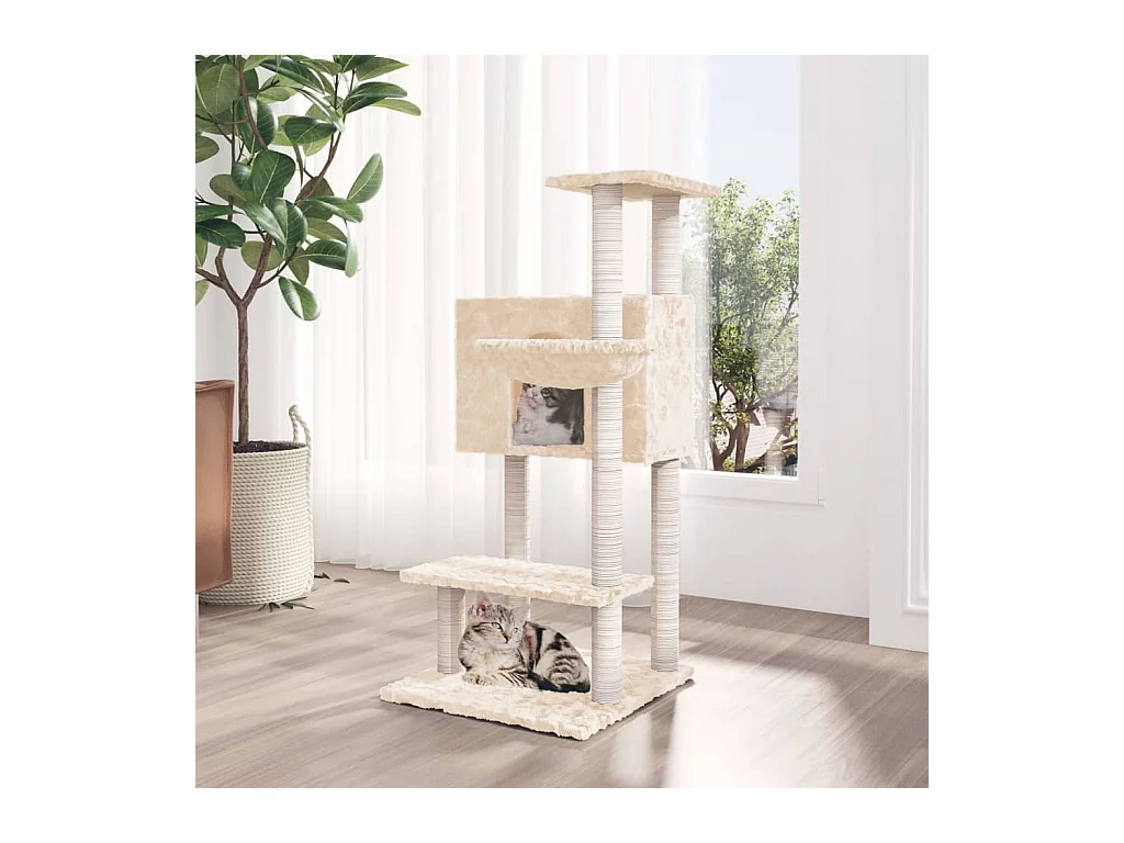 Kattenmeubel met sisal krabpalen 108,5 cm crèmekleurig