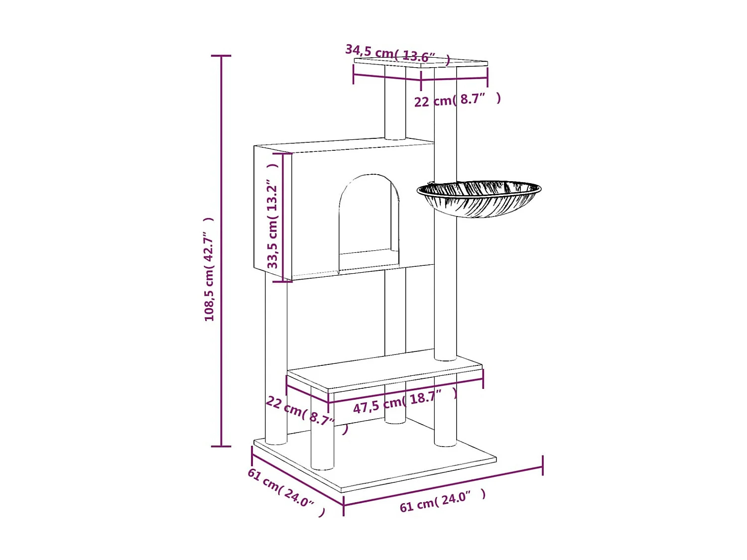 Arbre à chat avec griffoirs en sisal Crème 108,5 cm