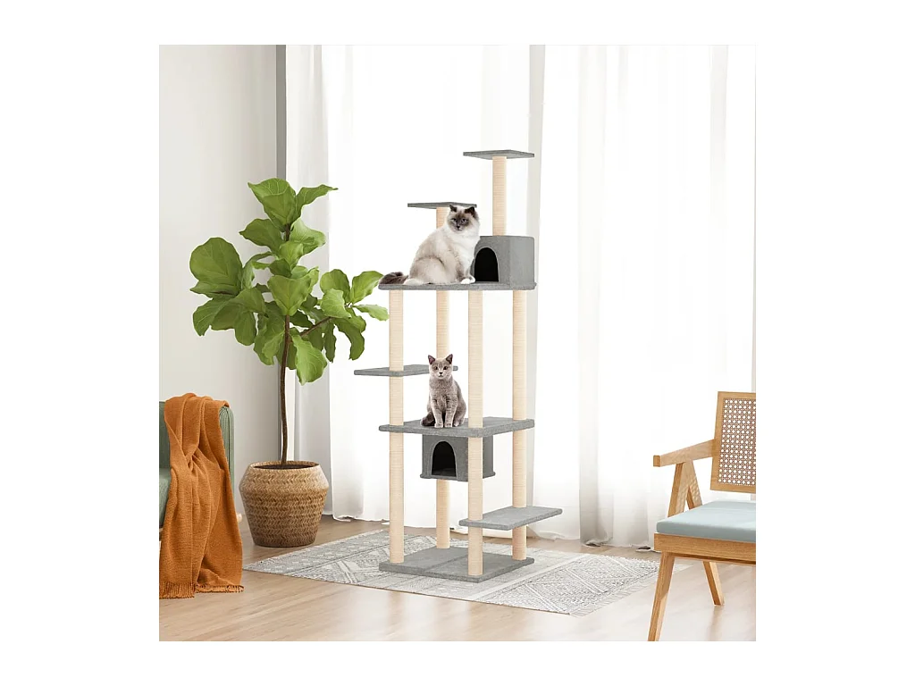 Árvore p/ gatos c/ postes arranhadores sisal 176 cm cinza-claro
