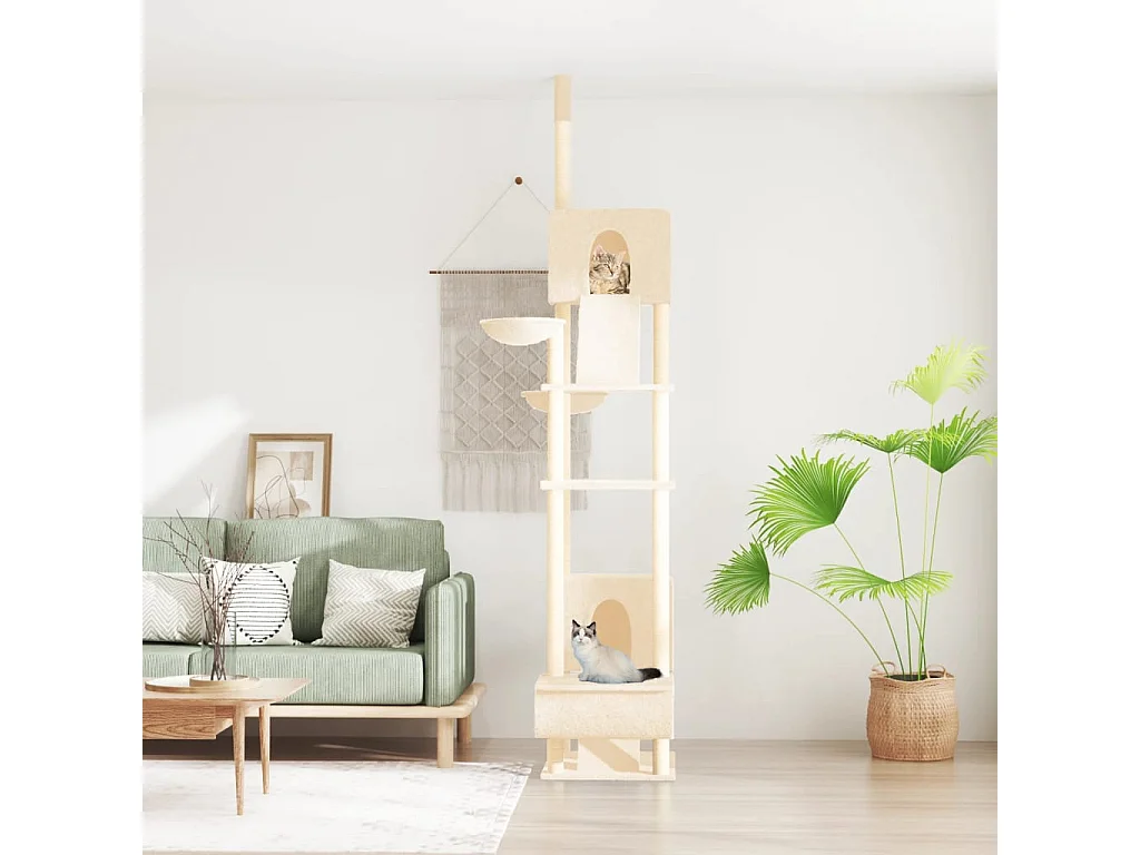 Albero per Gatti da Pavimento a Soffitto Crema 277-303 cm
