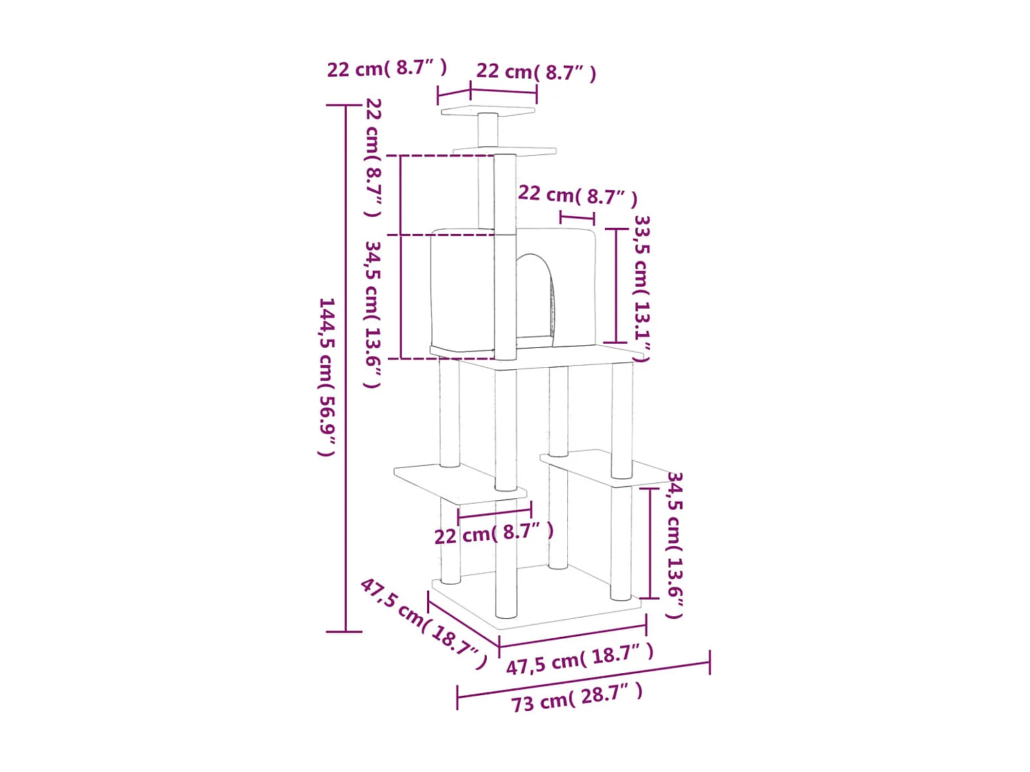 Árvore p/ gatos c/ arranhadores sisal 144,5 cm cinza-claro