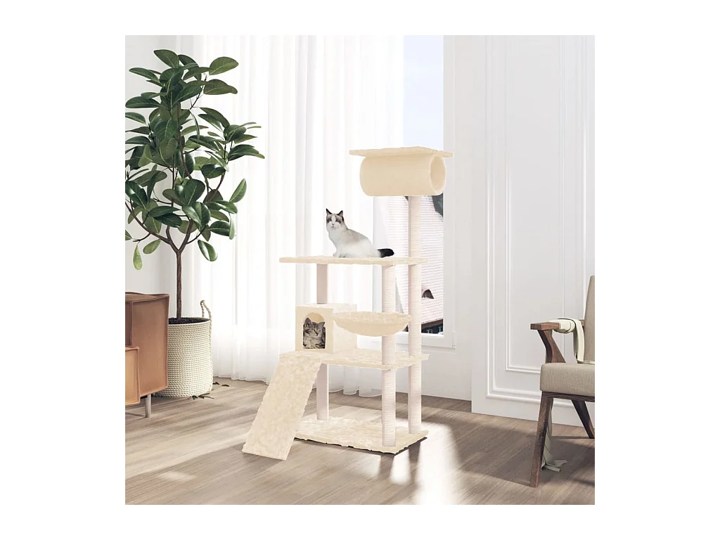 Arbre à chat avec griffoirs en sisal Crème 131 cm