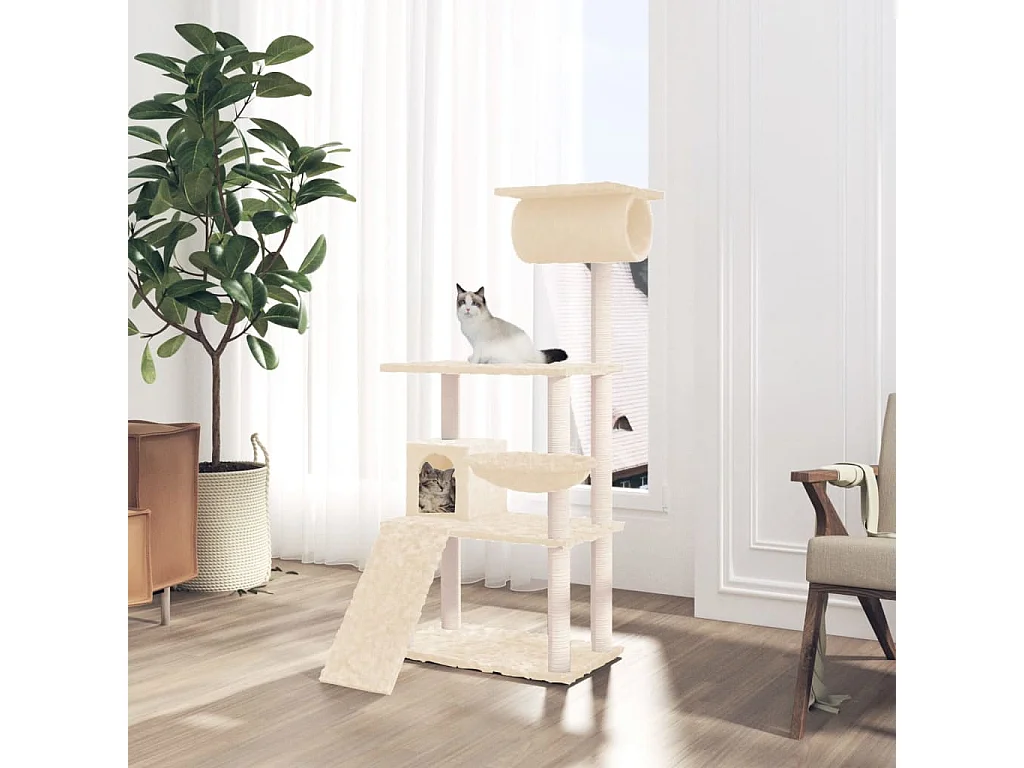 Arbre à chat avec griffoirs en sisal Crème 131 cm