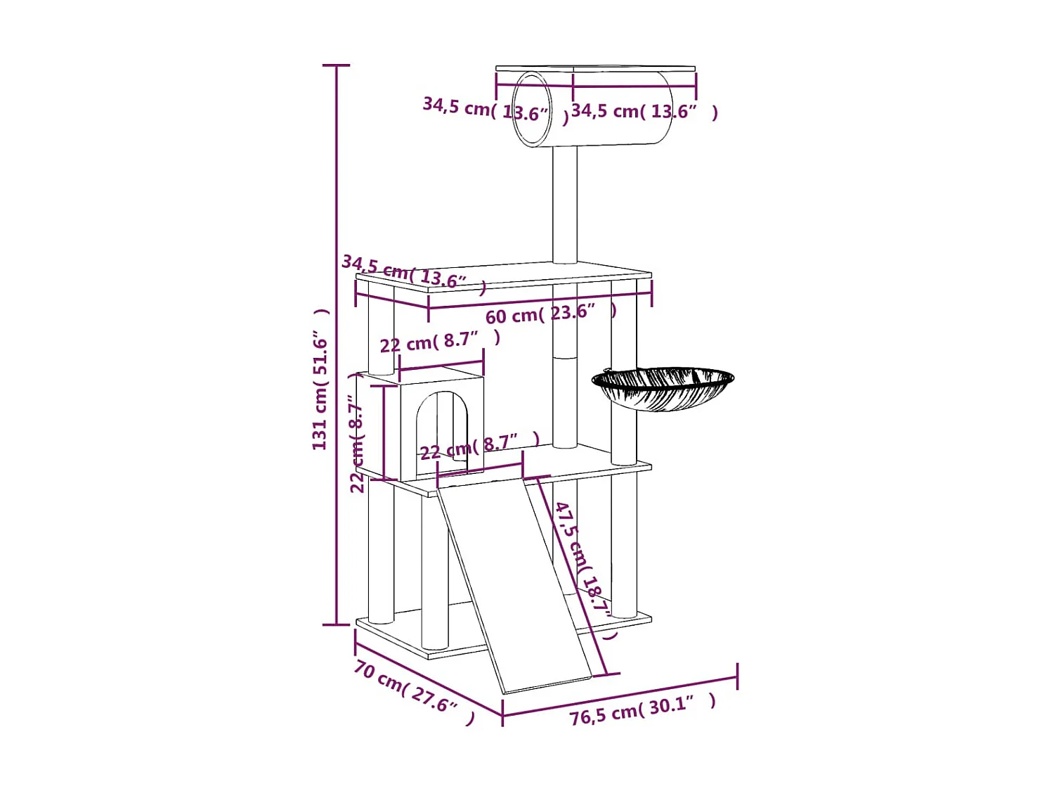Arbre à chat avec griffoirs en sisal Crème 131 cm