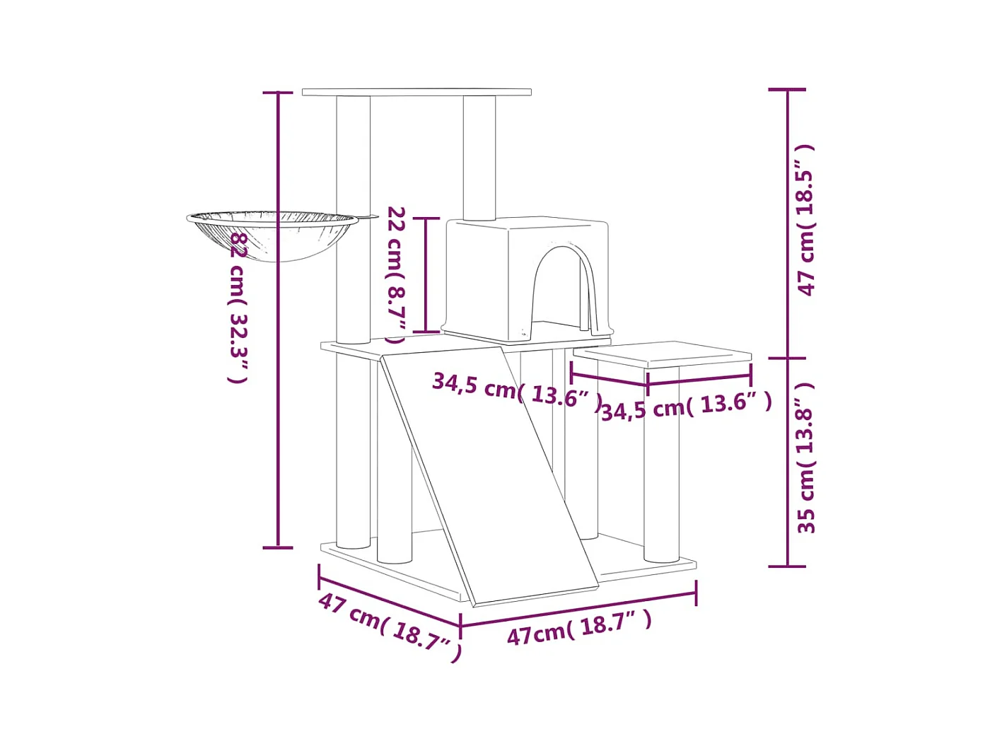 Arbre à chat avec griffoirs en sisal Gris clair 82 cm