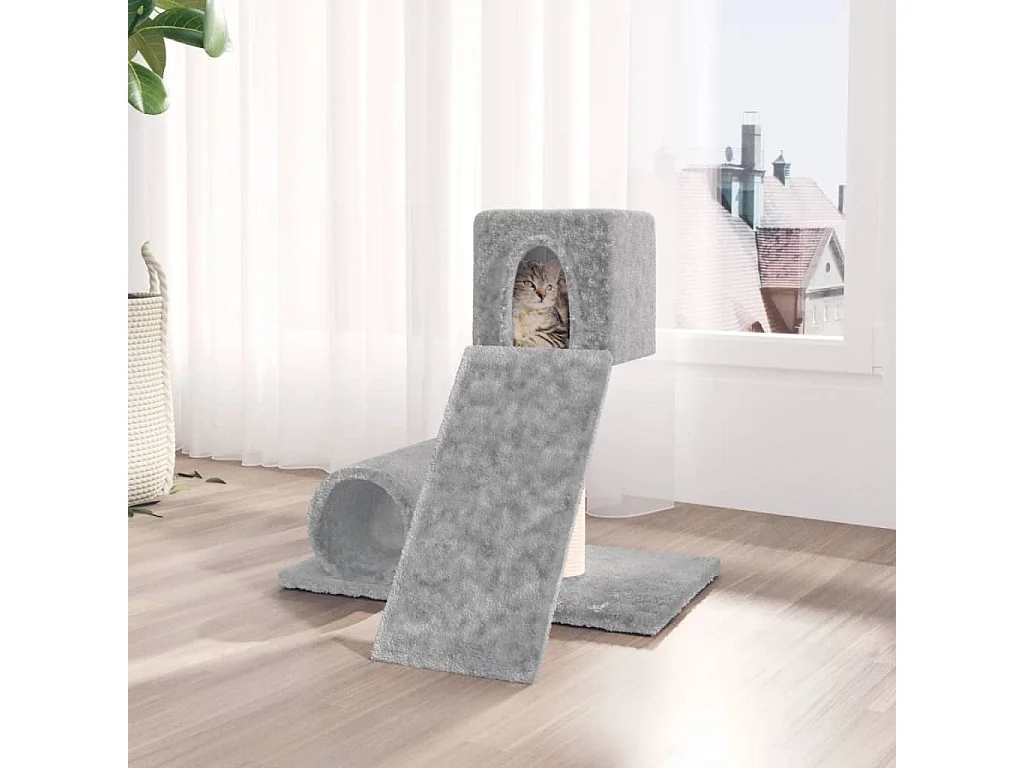 Árvore p/ gatos c/ poste arranhador sisal 59 cm cinzento-claro