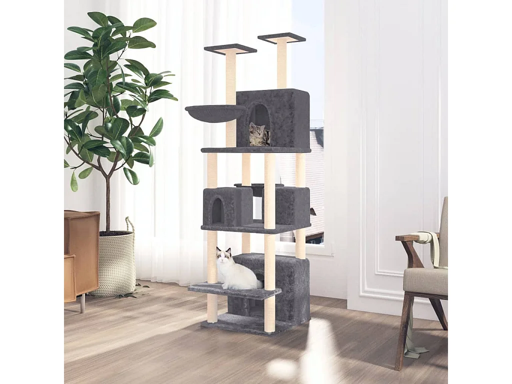 Arbre à chat avec griffoirs en sisal Gris foncé 180 cm
