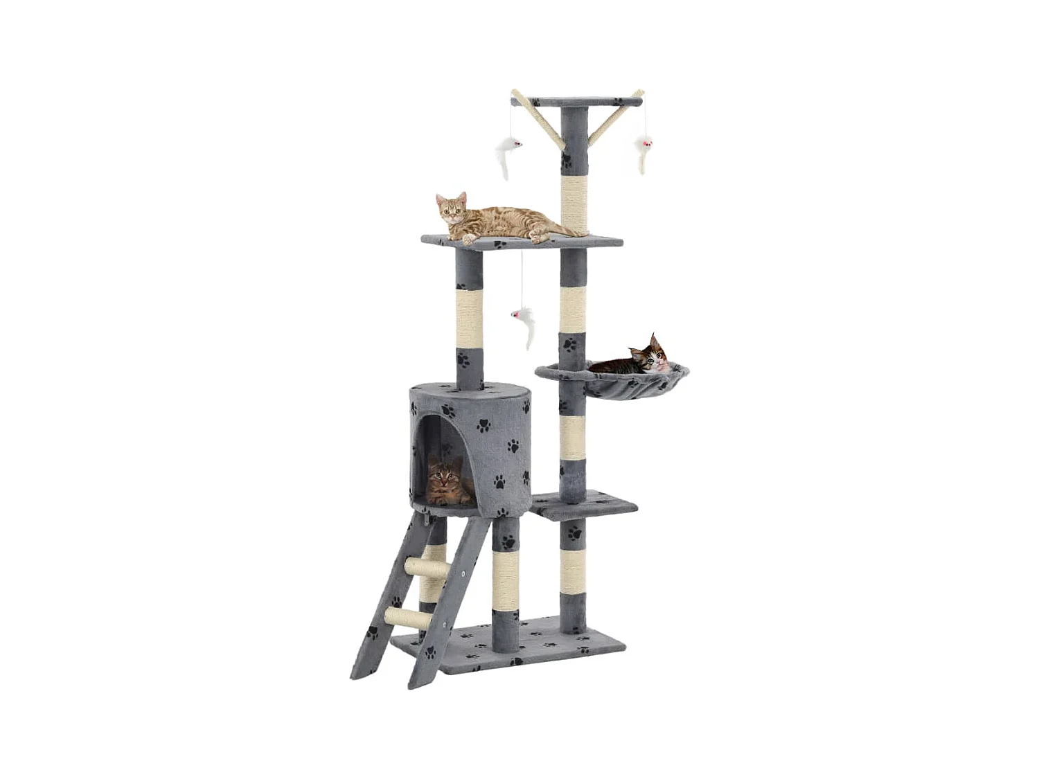 Árvore para gatos c/postes arranhadores sisal 138 cm cinzento