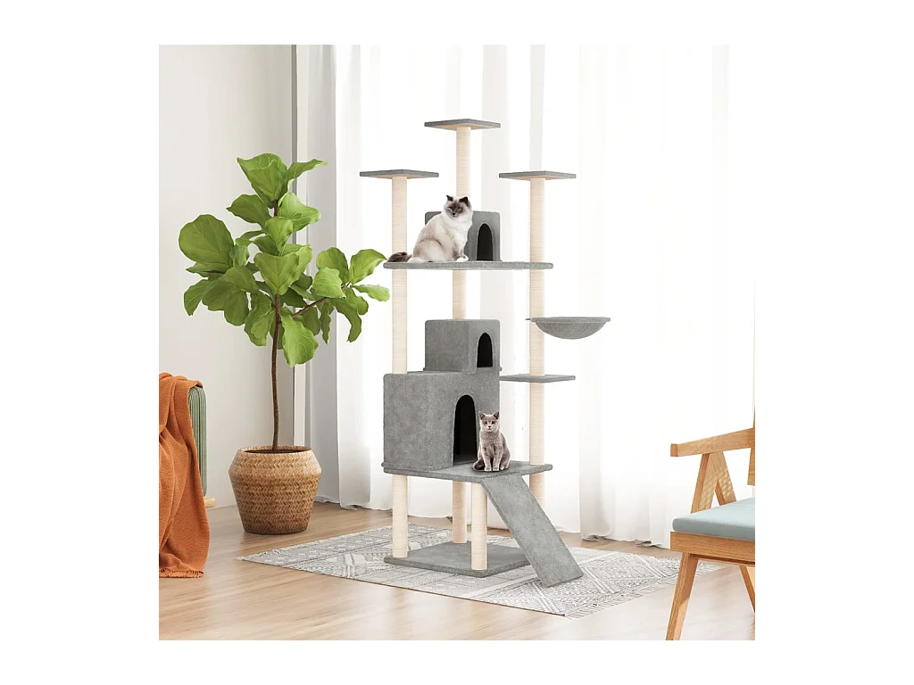 Arbre à chat avec griffoirs en sisal Gris clair 175 cm