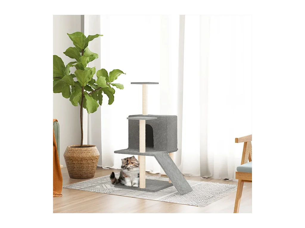 Árvore p/ gatos c/ postes arranhadores sisal 109 cm cinza-claro