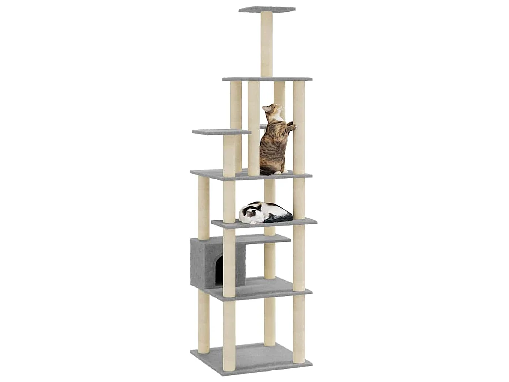 Kattenkrabpaal met sisal krabpalen 183 cm lichtgrijs