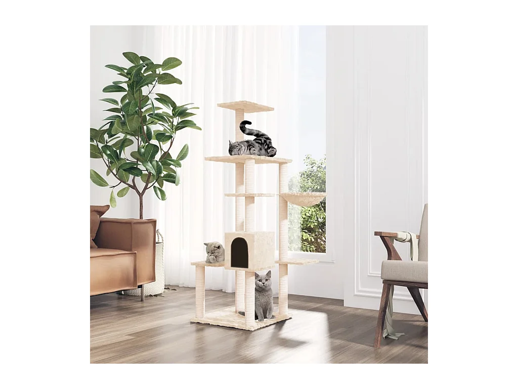 Arbre à chat avec griffoirs en sisal Crème 142 cm