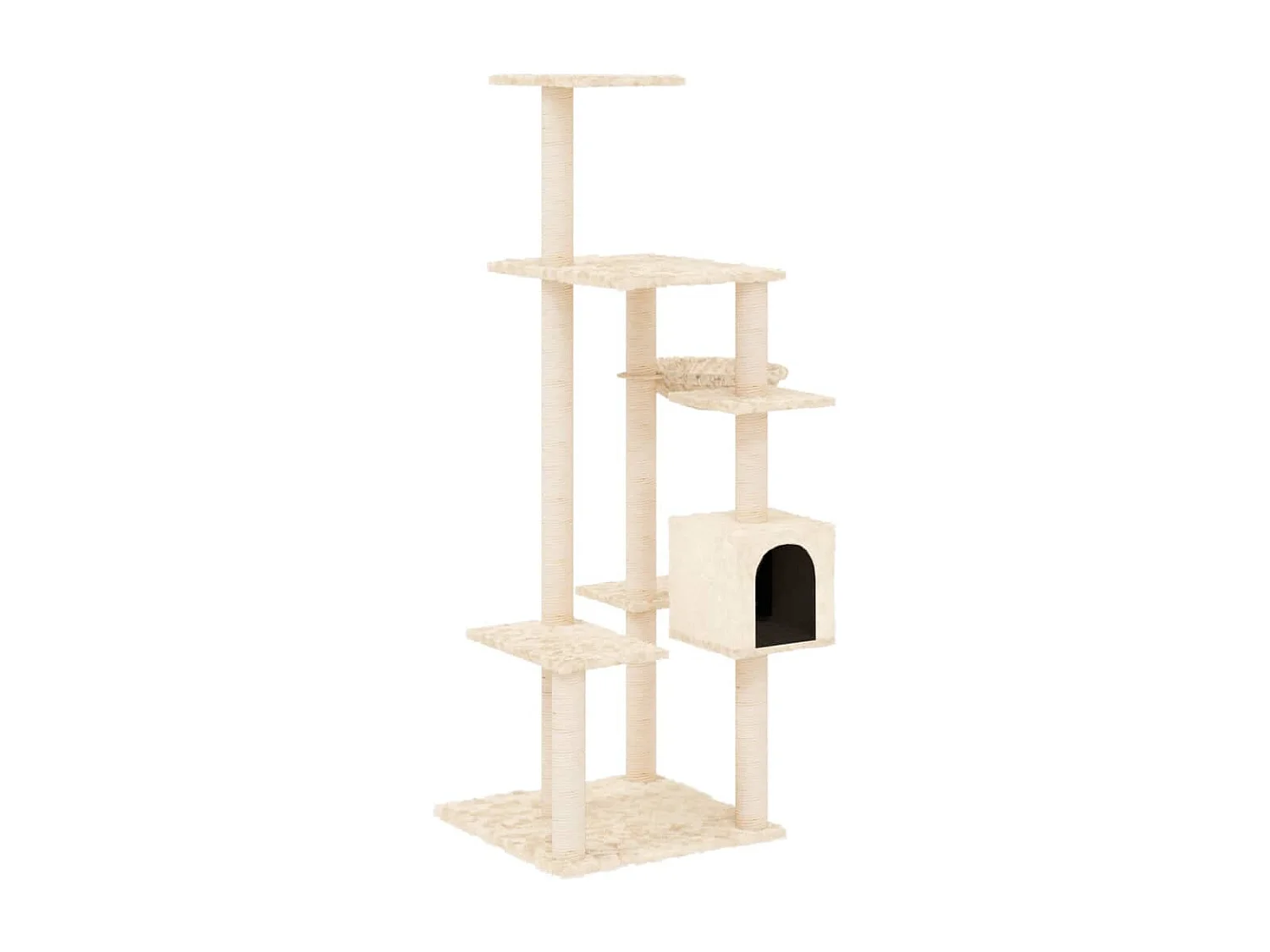 Rascador para gatos con postes de sisal color crema 142 cm