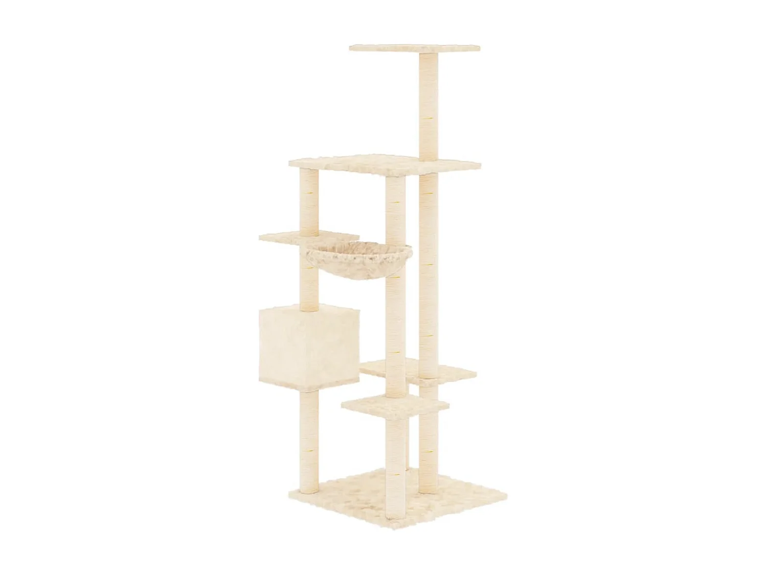 Rascador para gatos con postes de sisal color crema 142 cm