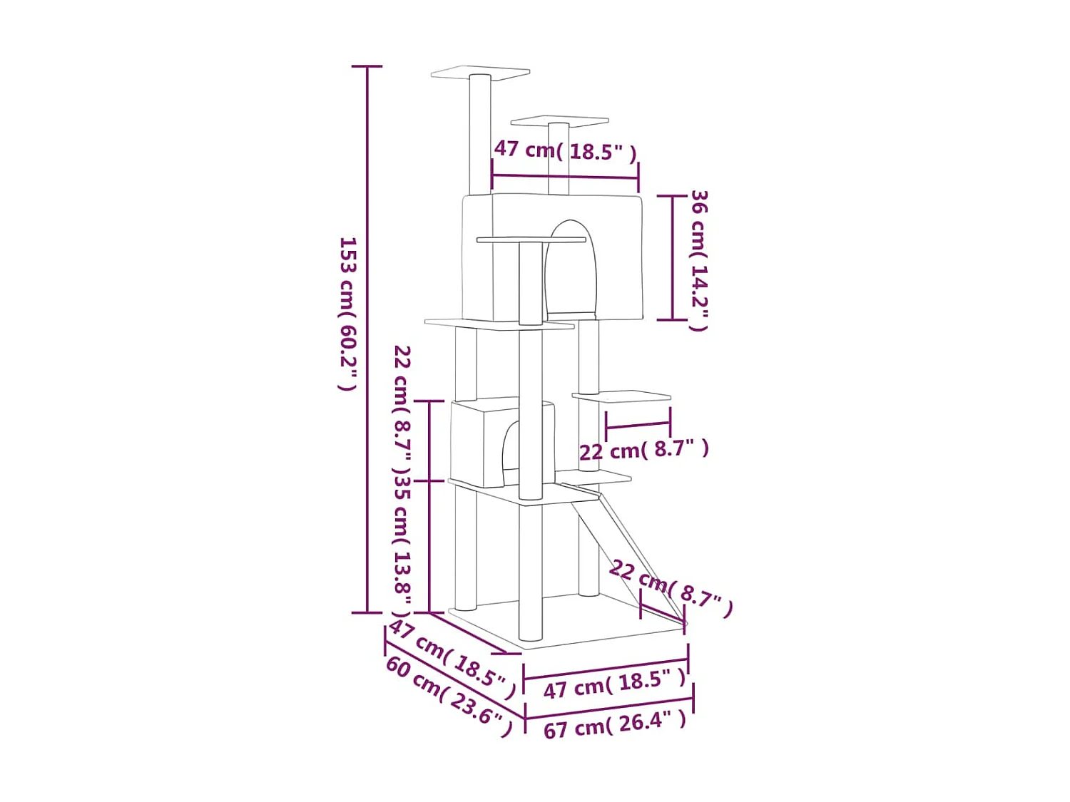 Árvore p/ gatos c/ postes arranhadores sisal 153 cm cinza-claro