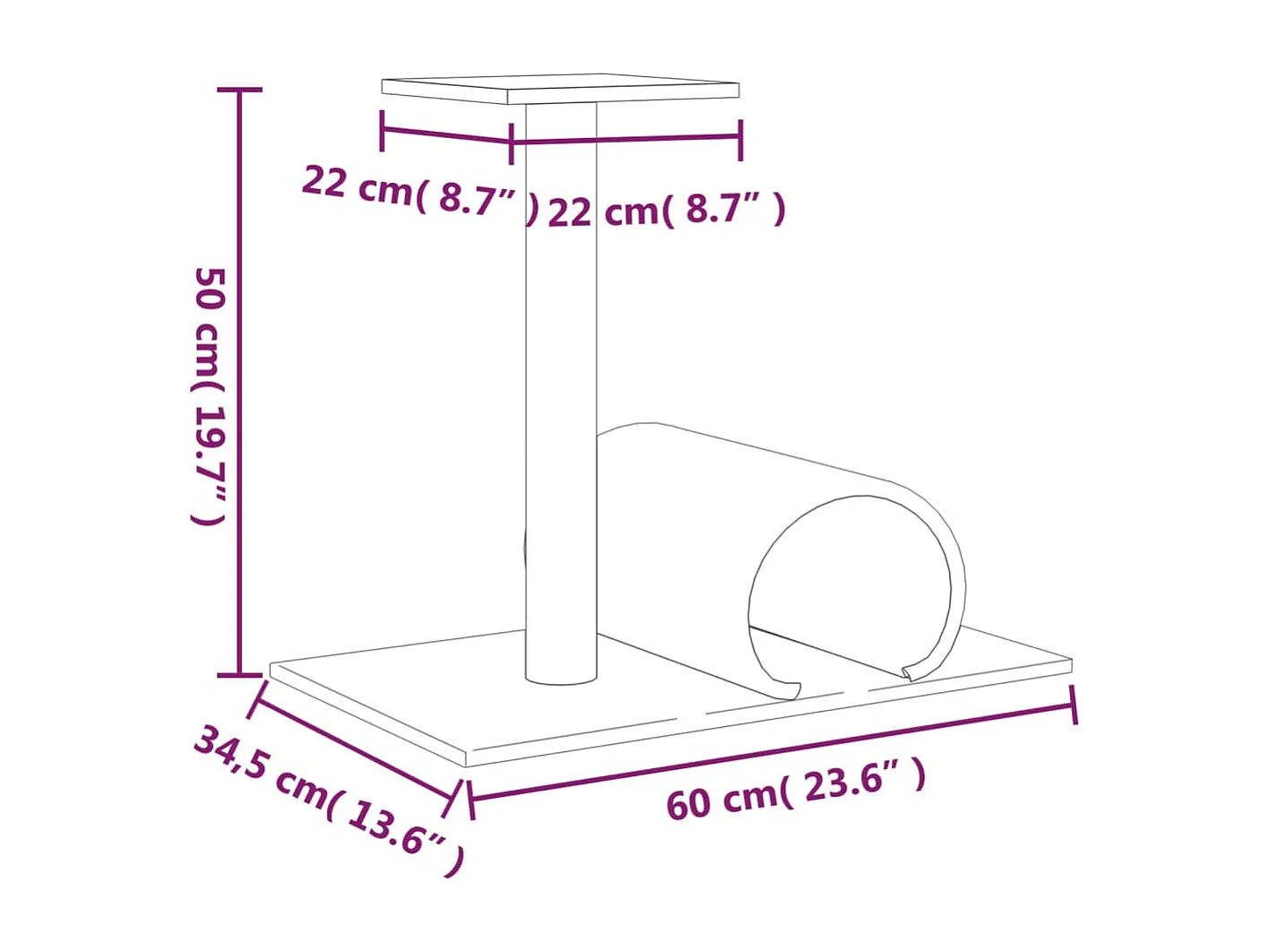Arbre à chat avec tunnel Gris clair 60x34,5x50 cm
