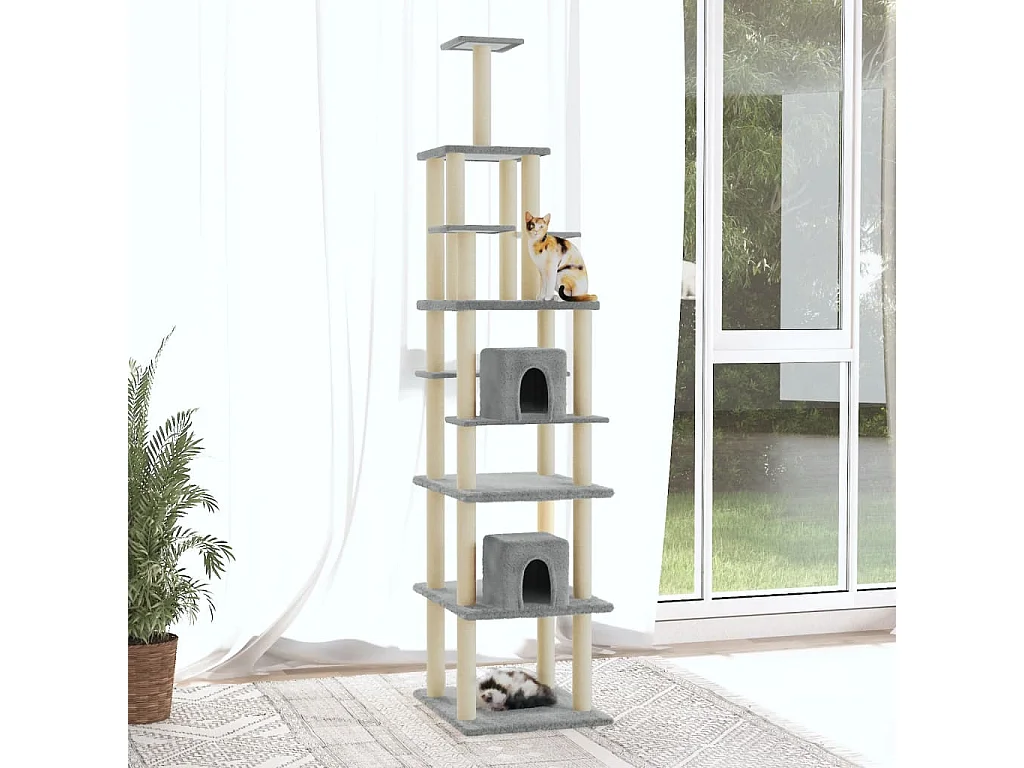 Árvore p/ gatos c/ postes arranhadores sisal 216 cm cinza-claro