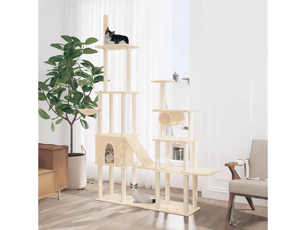 Árvore p/ gatos c/ postes arranhadores sisal 279 cm cor creme