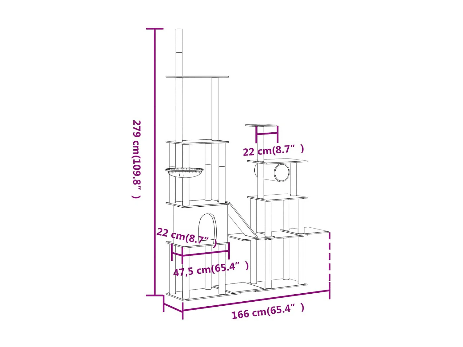 Árvore p/ gatos c/ postes arranhadores sisal 279 cm cor creme