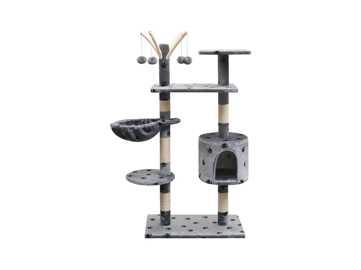 Arbre à chat et griffoir Sisal 125 cm Empreintes de pattes Gris