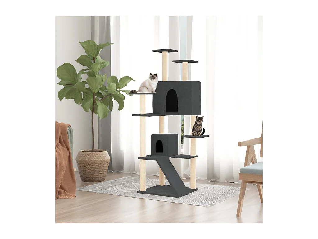 Árvore p/ gatos c/ postes arranhadores sisal 153cm cinza-escuro