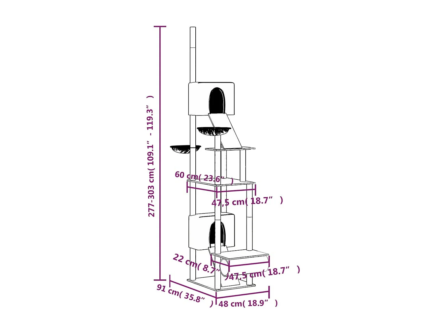 Kratzbaum Deckenhoch Hellgrau 277-303 cm