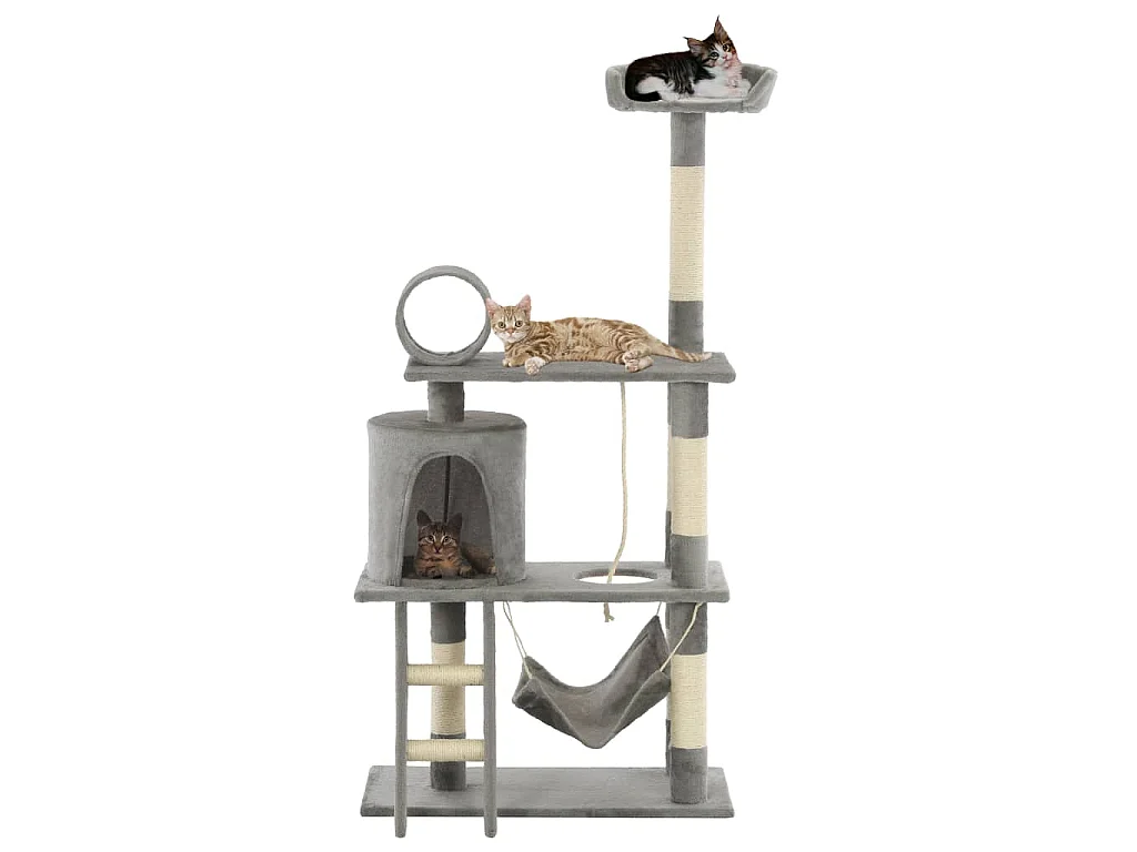 Katzenbaum mit Sisal-Kratzsäulen 140 cm Grau