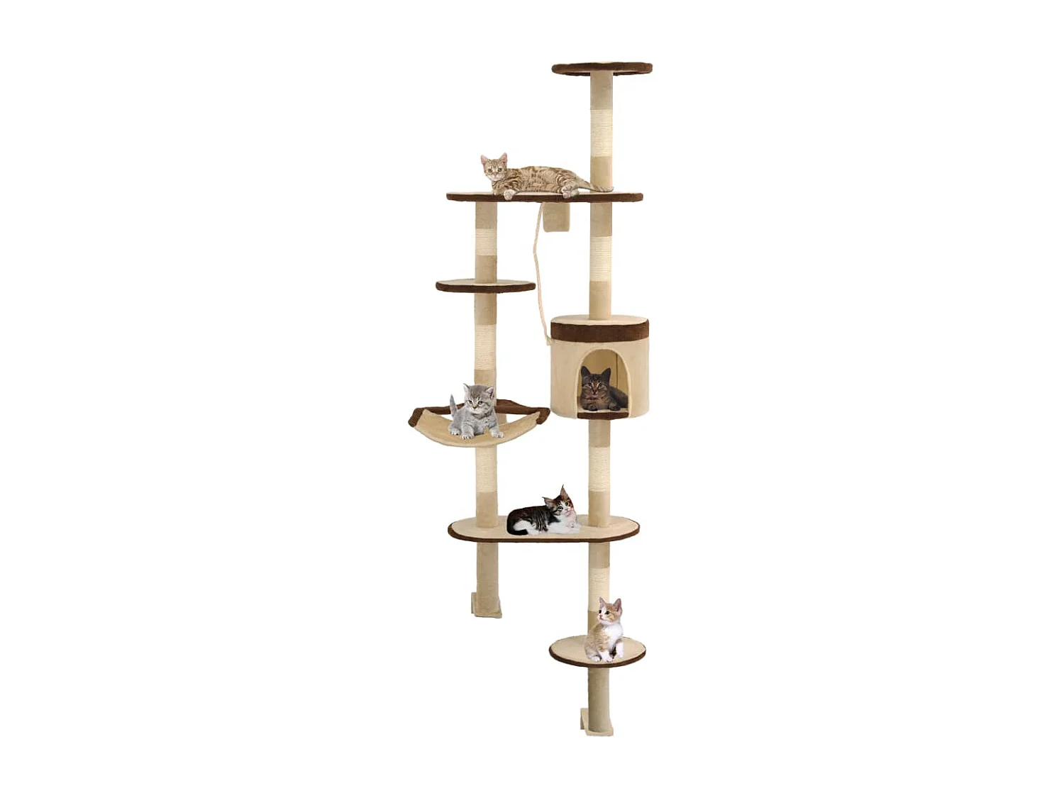 Rascador de gato de pared postes de sisal 194 cm beige y marrón