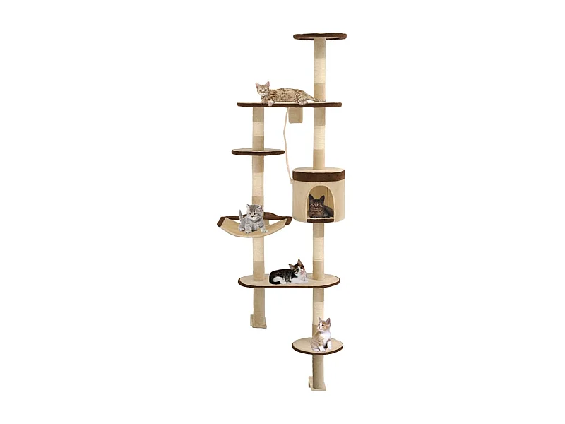 Kattenkrabpaal met krabpalen wandmontage 194 cm beige bruin
