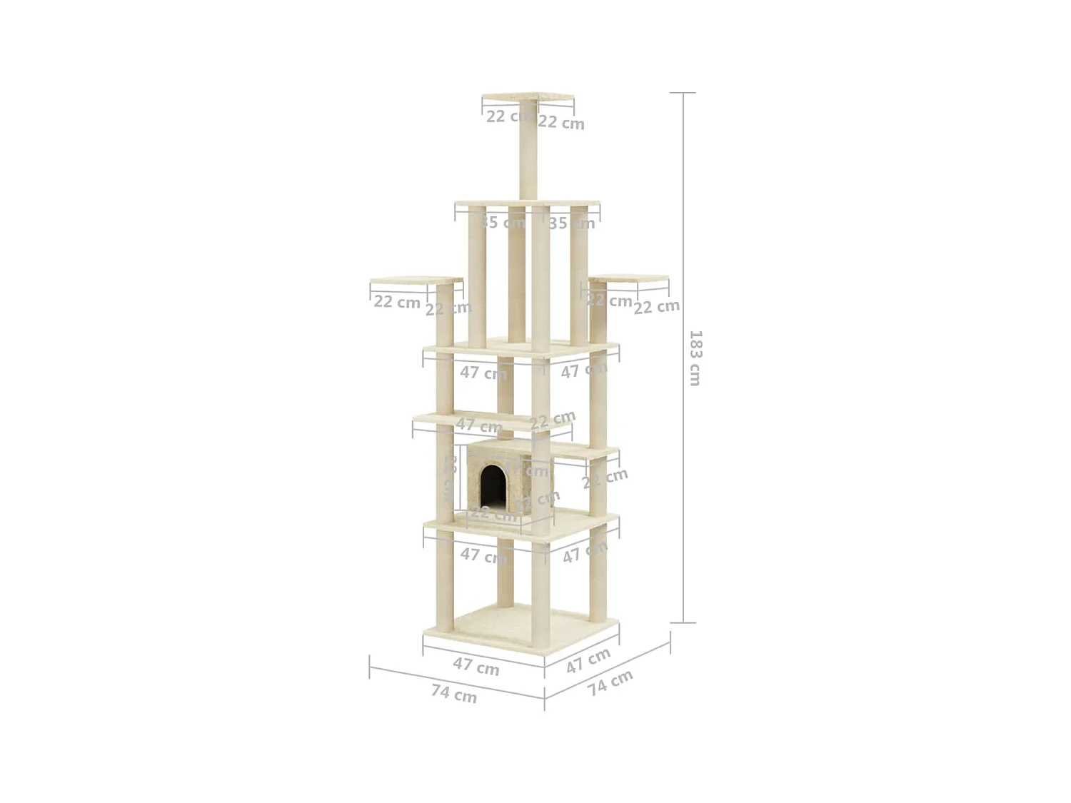 Árvore para gatos c/ postes arranhadores sisal 183 cm cor creme