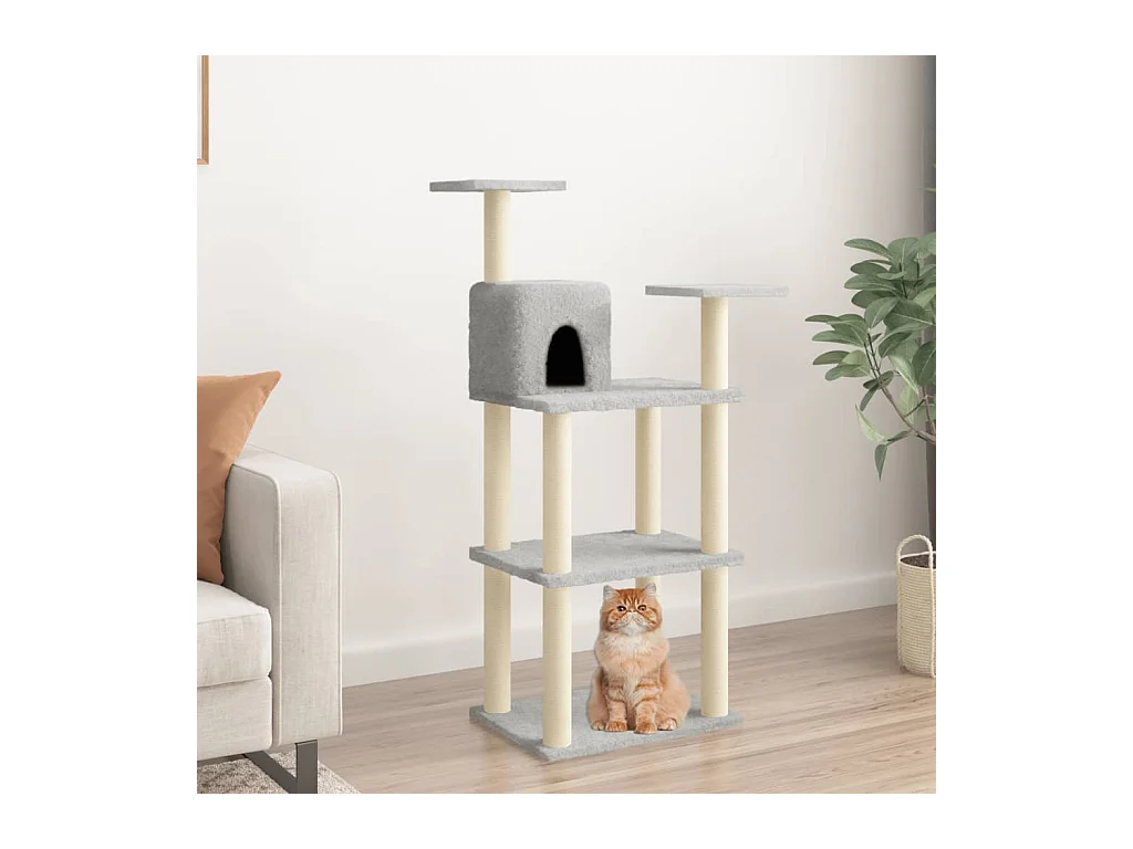 Árvore p/ gatos postes arranhadores sisal 118,5 cm cinza-claro