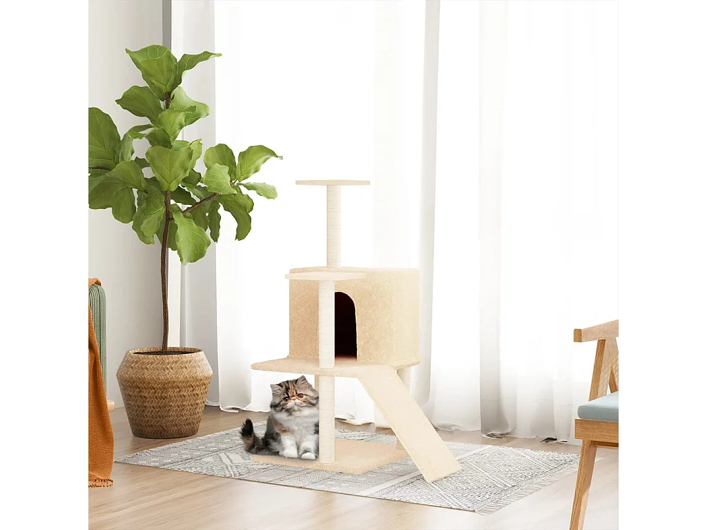 Rascador para gatos con postes de sisal crema 109 cm