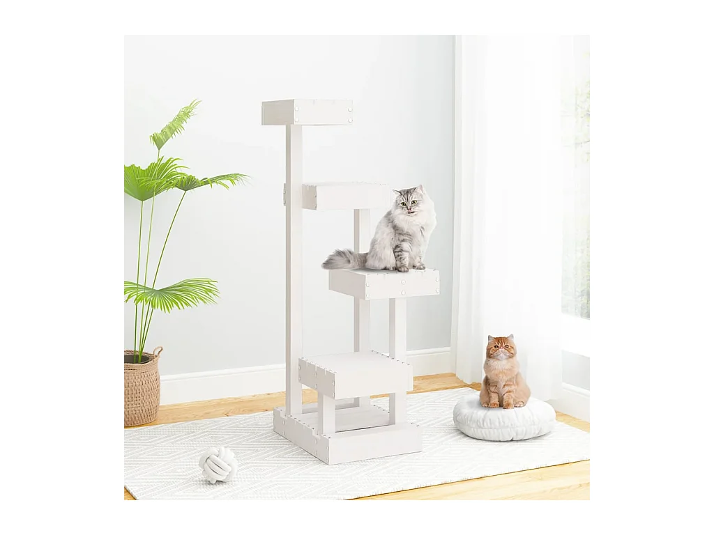 Arbre à chat Blanc 45,5x49x103 cm Bois de pin massif
