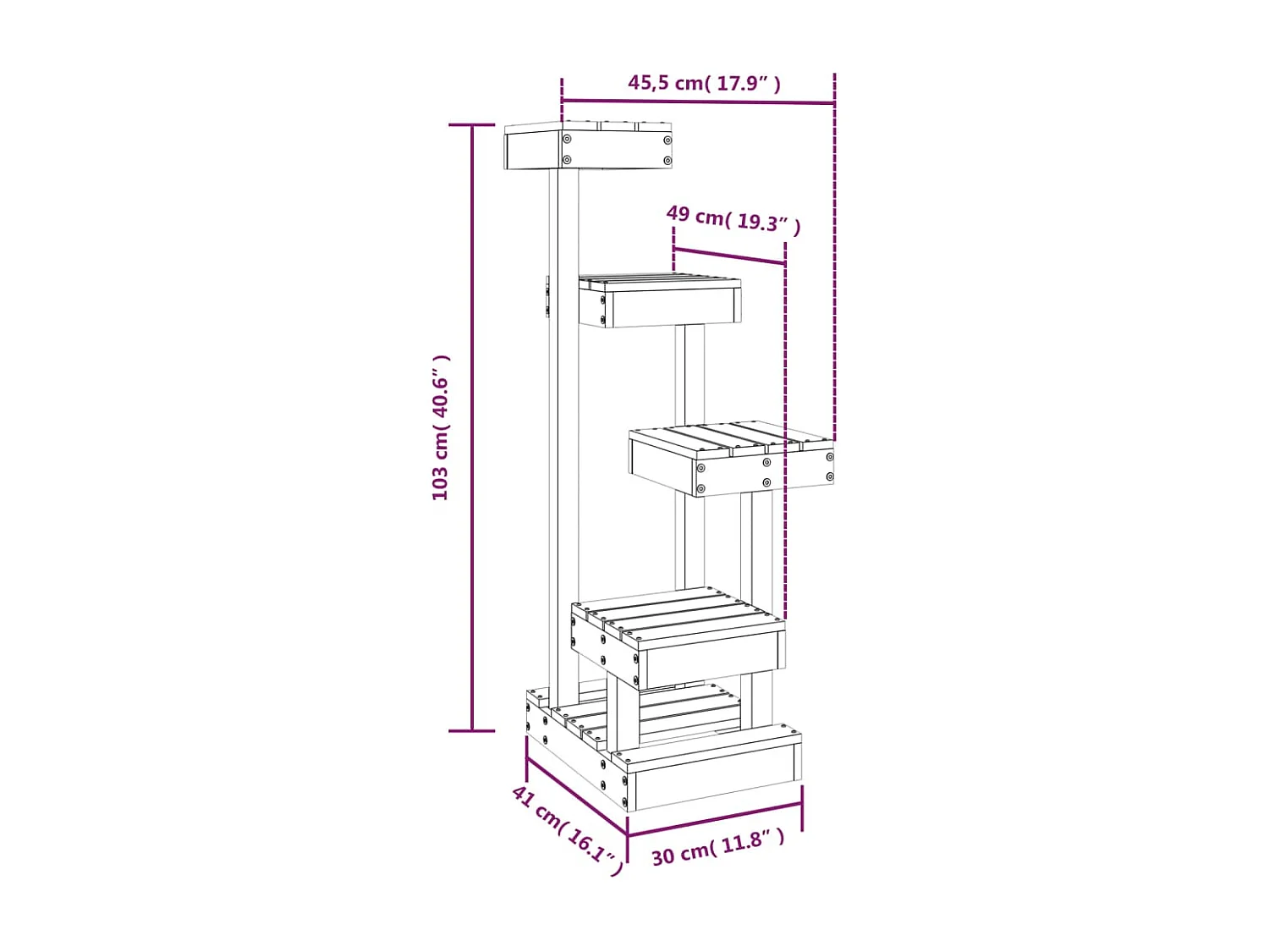 Arbre à chat Blanc 45,5x49x103 cm Bois de pin massif