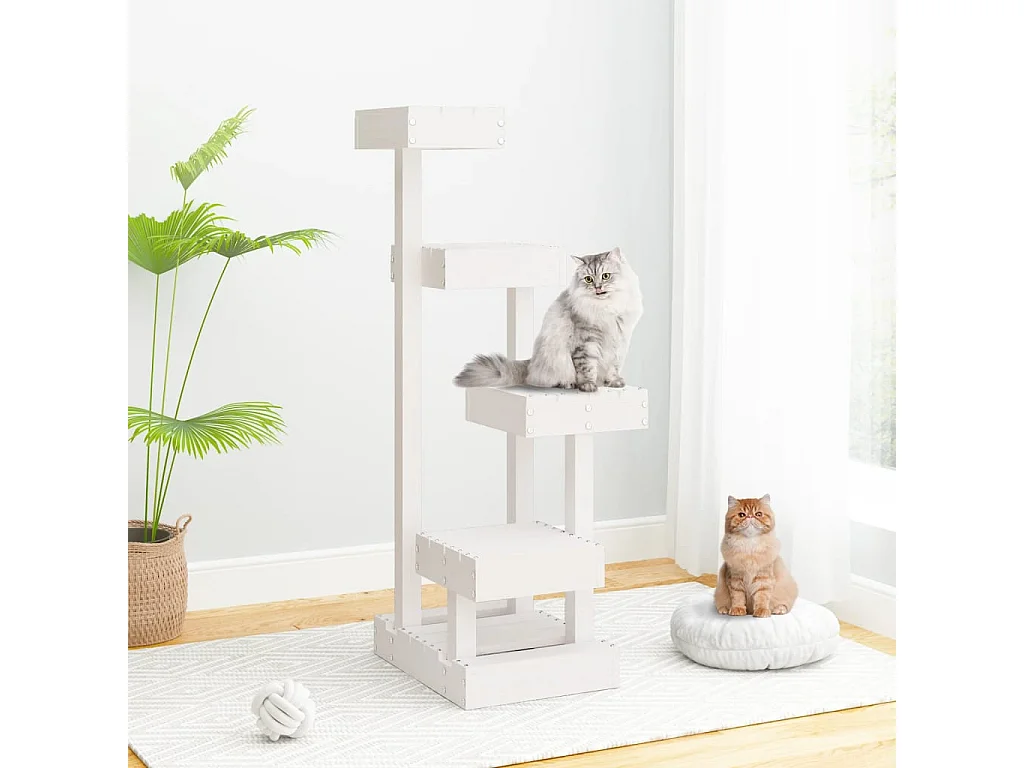 Arbre à chat Blanc 45,5x49x103 cm Bois de pin massif